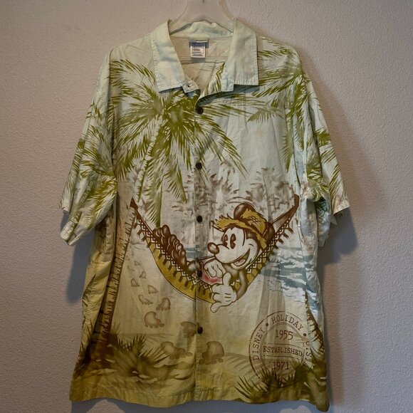 Disneyland Mickey Mouse Hawaiian Shirt‎ Tiki Hammock XXL Button-Up - Picture 1 of 5